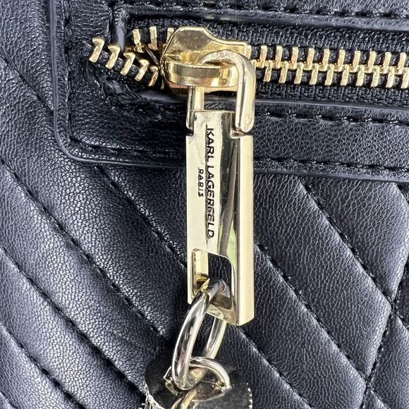 Karl Lagerfeld Paris Misto Black Leather and Blue Nylon Satchel Bag with Tags - Picture 4 of 15